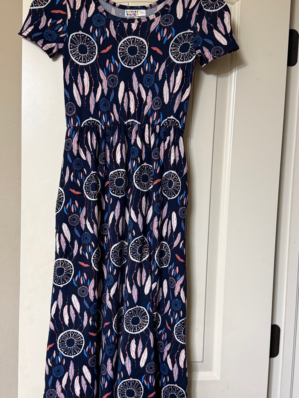 Dot Dot Smile Navy Dreamcatcher Print Dress with Pink & Blue Accents